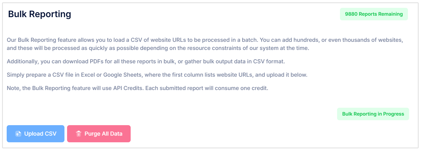 Bulk reporting in progress